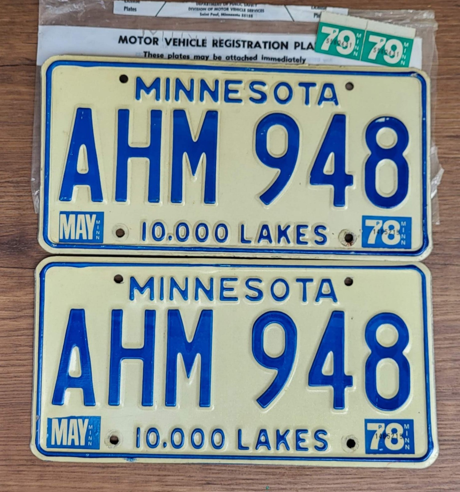 1978 1979 Minnesota License Plate Pair Tags  #AHM 948 **Tabs Included**