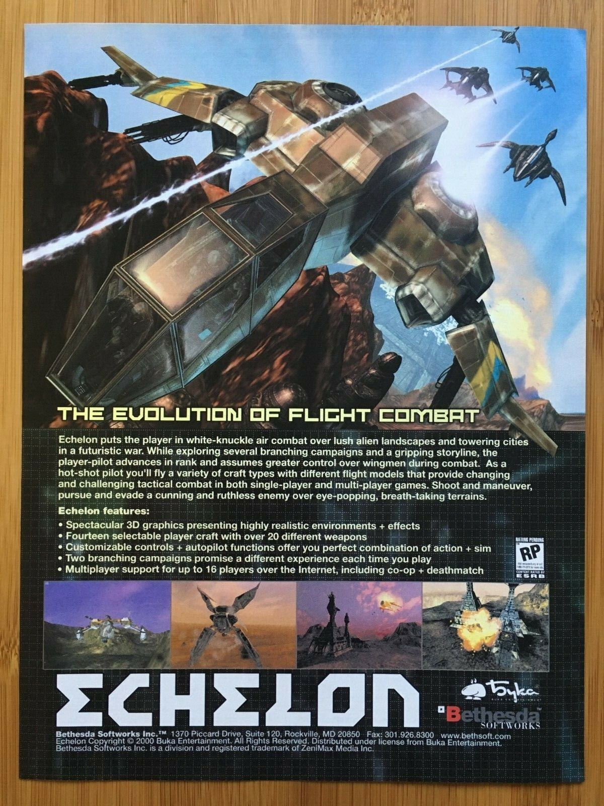 Echelon PC 2001 Vintage Poster Ad Print Art Official Bethesda Flight Combat Rare