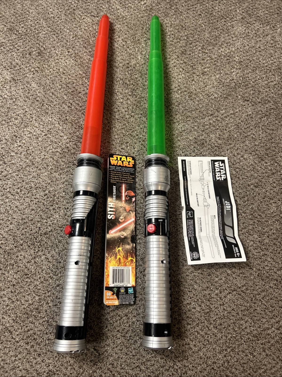 (2) Hasbro Jedi Green Sith Red Light-Up Lightsaber  1999 Tested Lights Sounds