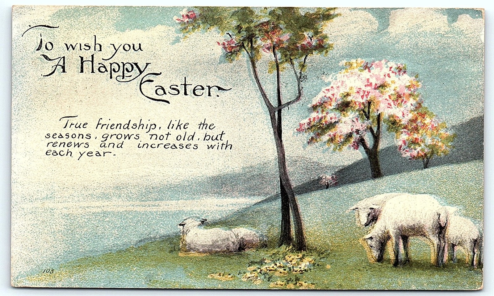 Postcard 1916 Easter postcard with sheep and trees