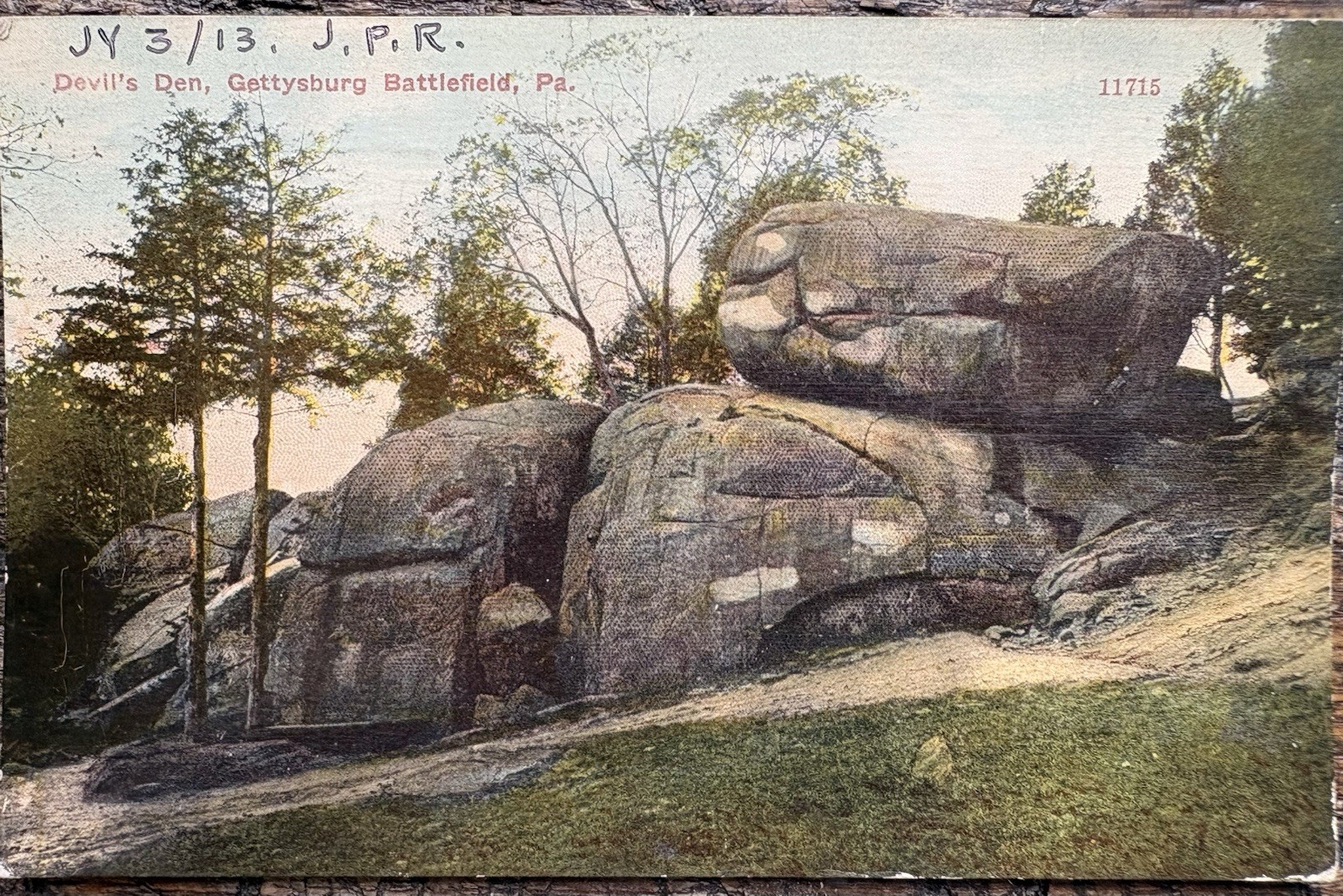 Postcard PA Gettysburg Battlefield Devil's Den 1913 Mailed On 50 Yr. Anniversary