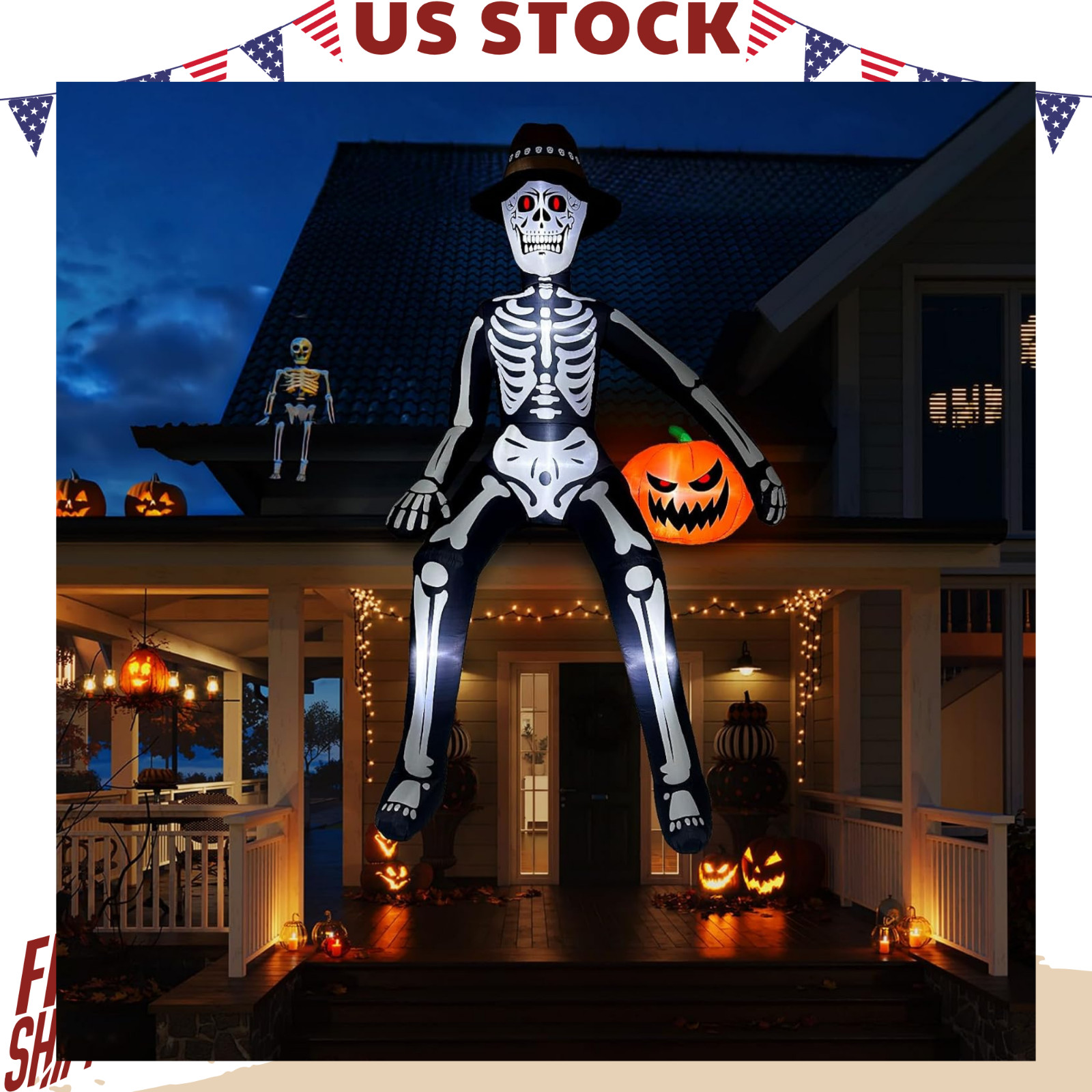 NEW 10FT Halloween Giant Skeleton Inflatable with Built-In LEDs Outdoor Decor