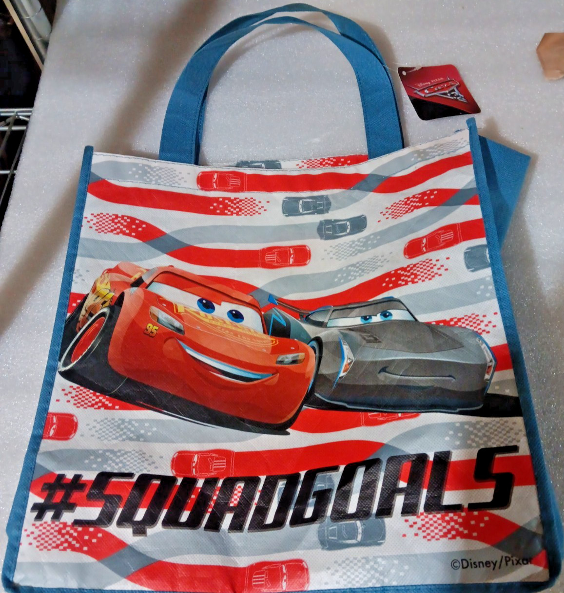 Disney Pixar CARS Blue 2-Sided Shopping Bag/Tote With Handle 🆕🆓