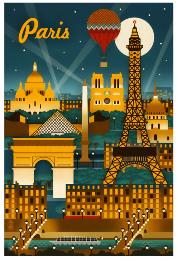 Special Paris, France - Retro Skyline - Lantern Press Postcard