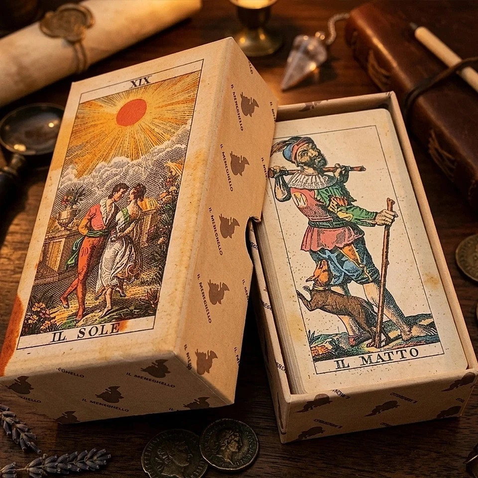 1830 Soprafino Tarot 78-Card Deck - 12x7cm (4.7x2.8in) Vintage Italian History