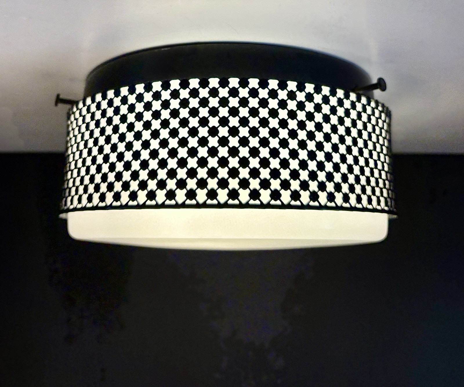 Vintage 1950s 1960s Mid Century Modern Flush VIRDEN Ceiling Light Black & White