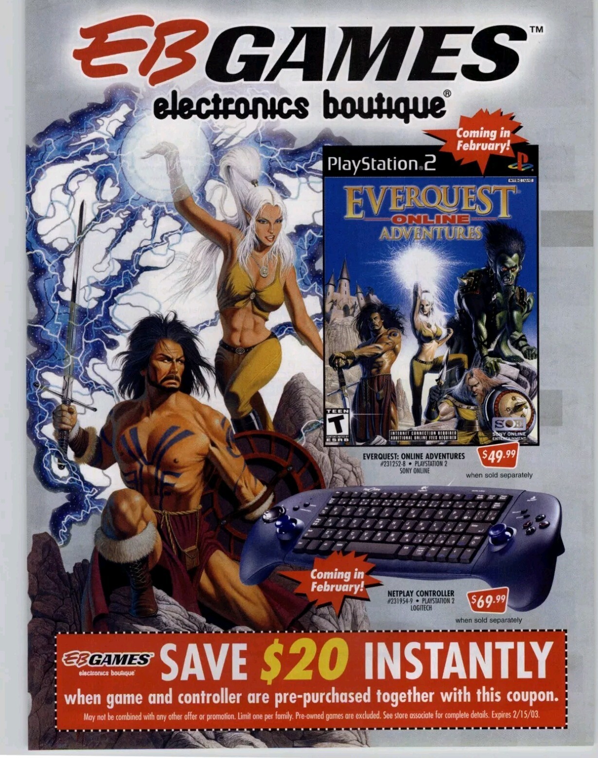 2003 EverQuest Online Adventures PlayStation 2 EB Games Video Game Promo Art 
