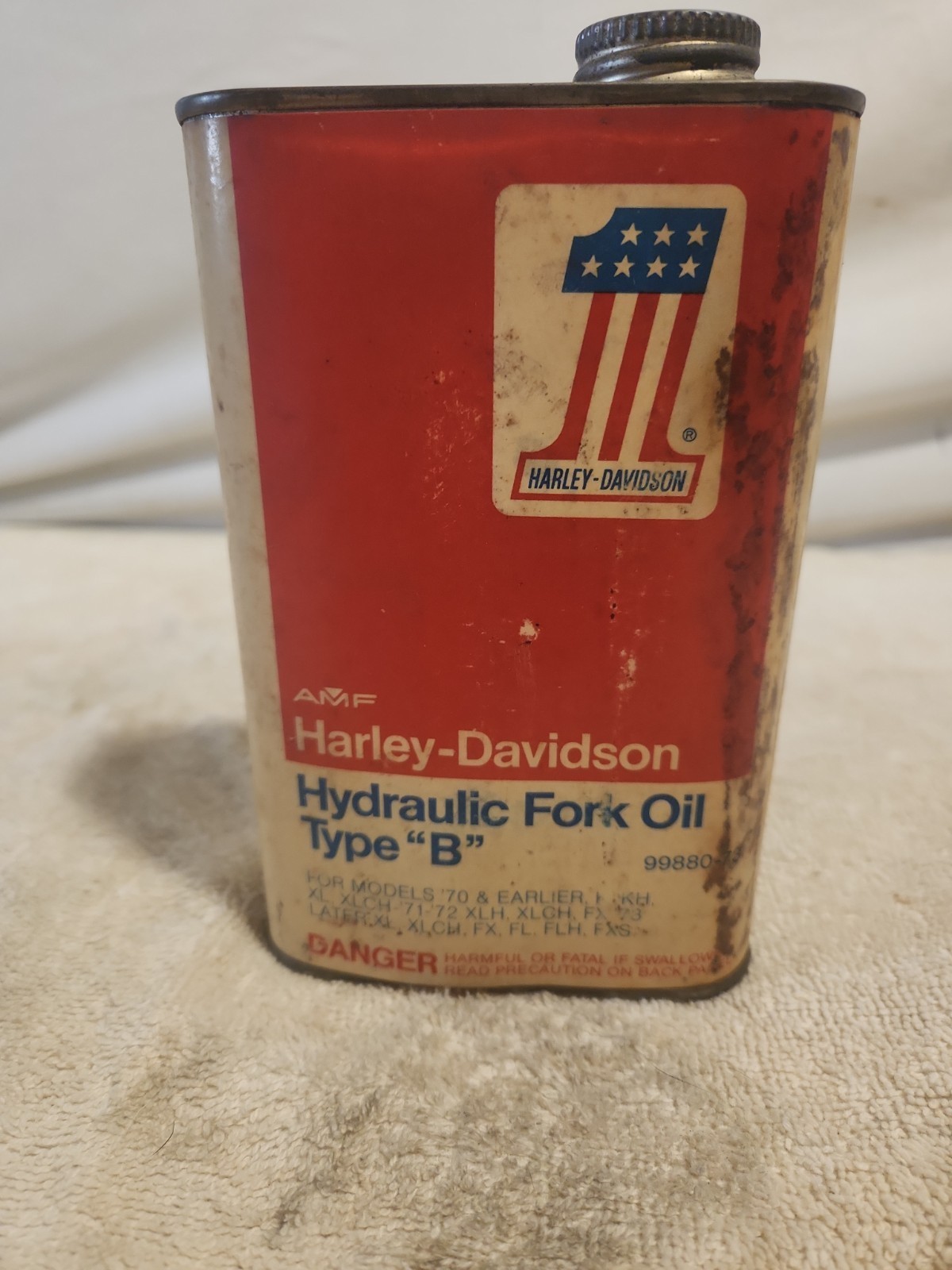 Vintage Harley-Davidson AMF Motorcycle Hydraulic Fork Oil Can Empty Red