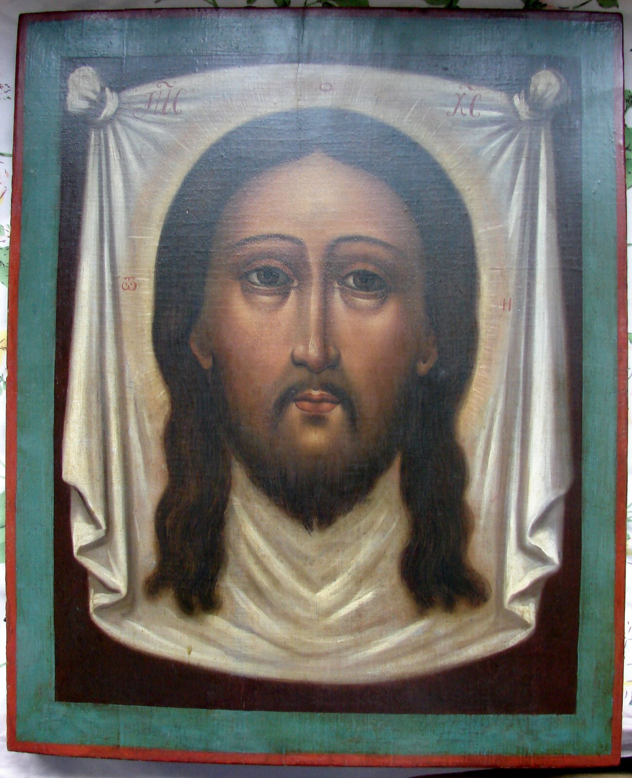 RARE 19c RUSSIAN BIG ICON OF HOLY FACE VERNICLE