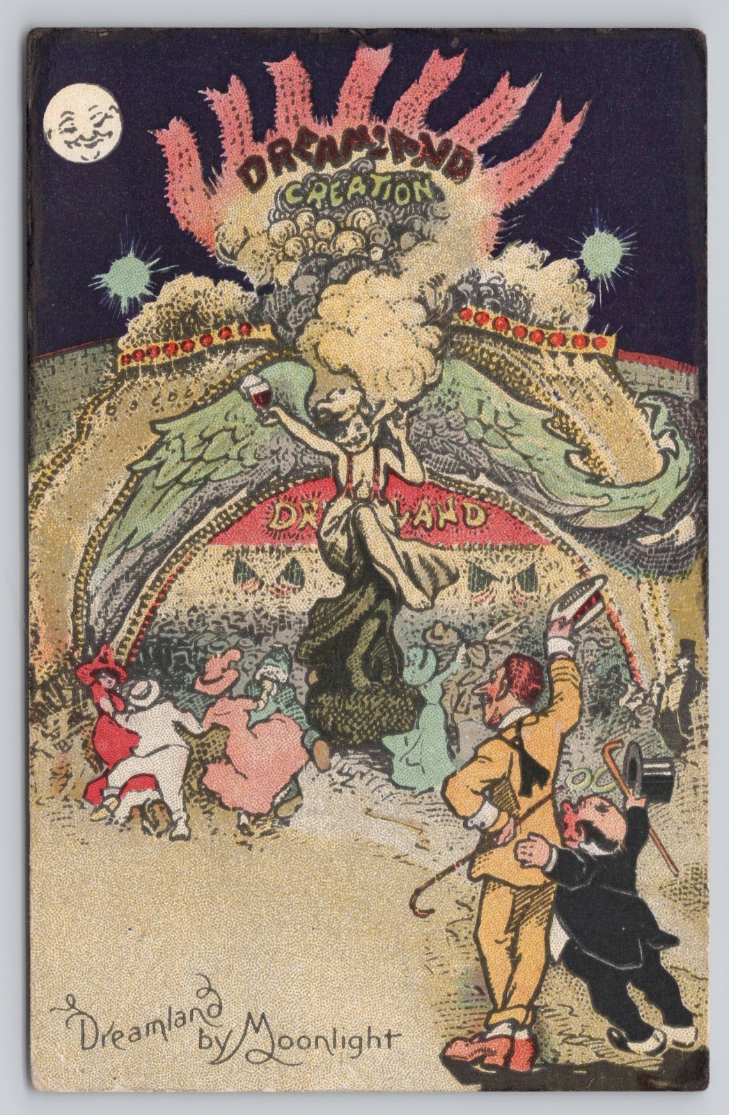 Postcard Art Dreamland by Moonlight Creation Coney Island NY c1912 77U