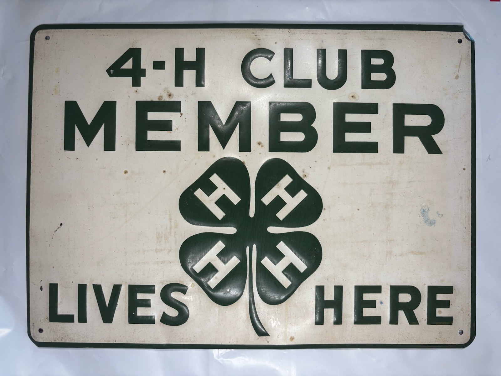 Vintage 4-H Club Member Lives here Tin Embossed Sign 13 1/4 X 9-1/2