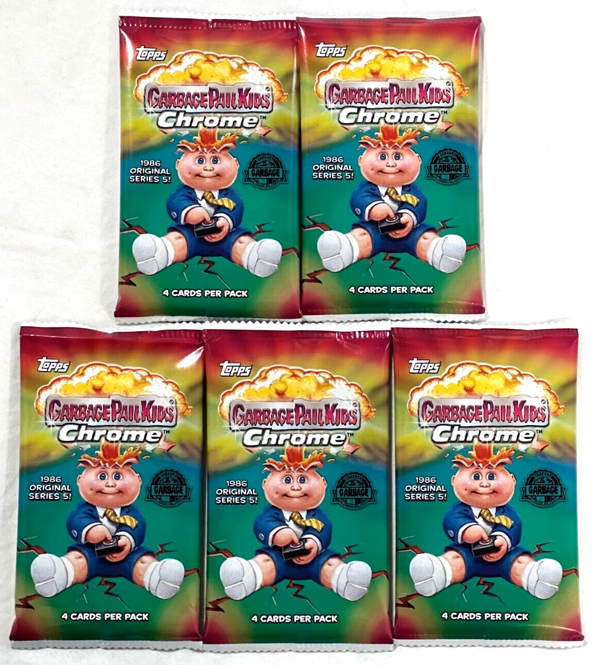 NEW 5-Pack Topps 2022 GPK Garbage Pail Kids CHROME 5 Series Card Set os5