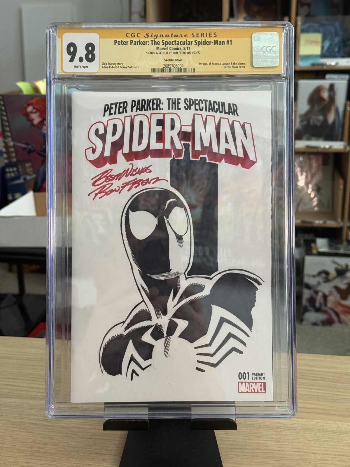 Ron Frenz Original Black Suit Spider-Man Sketch Spectacular Spider-Man CGC 9.8