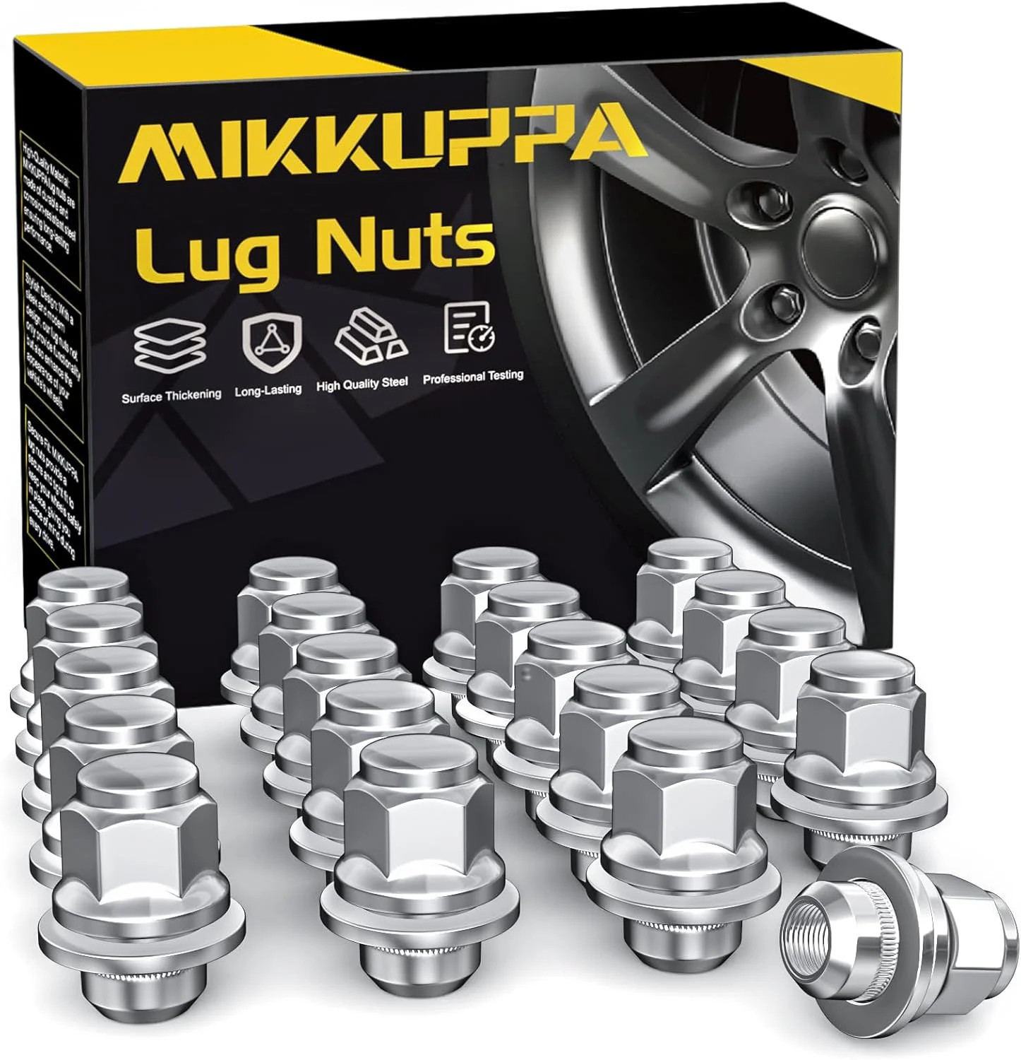 MIKKUPPA M12x1.5 Mag Lug Nuts, Chrome 20pcs Tire Nuts with Washer 21mm Hex | Rep
