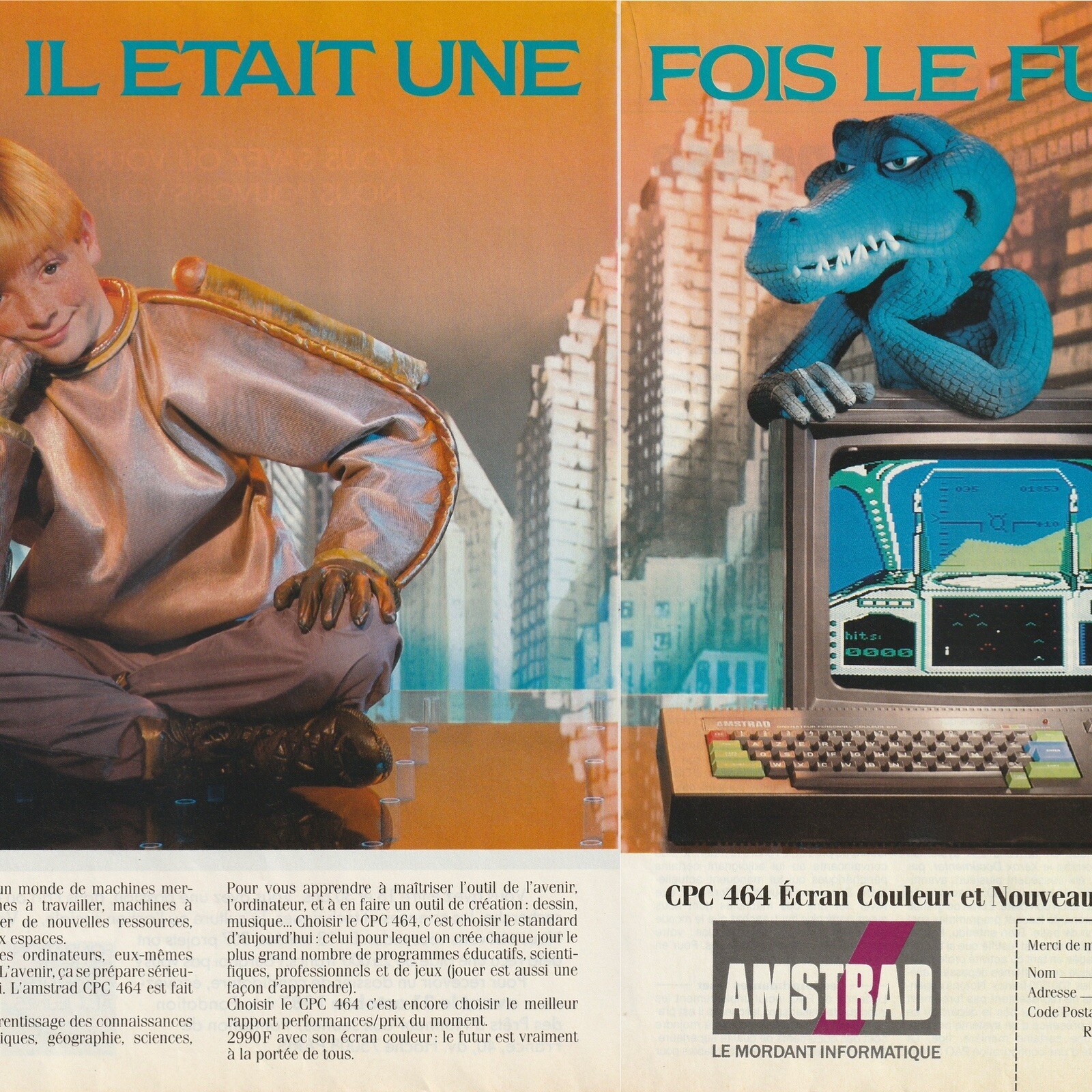 1987 Amstrad CPC 464 Computer Original French 2Pg Vintage Print Ad 42x28cm TLT45
