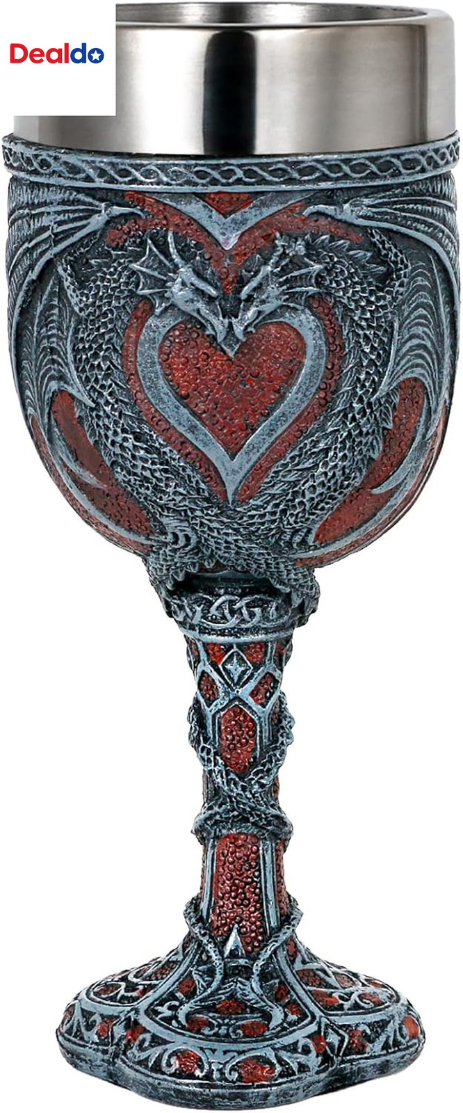 Medieval Double Dragon Wine Goblet 7oz Stainless Steel Fantasy Dragon Chalice