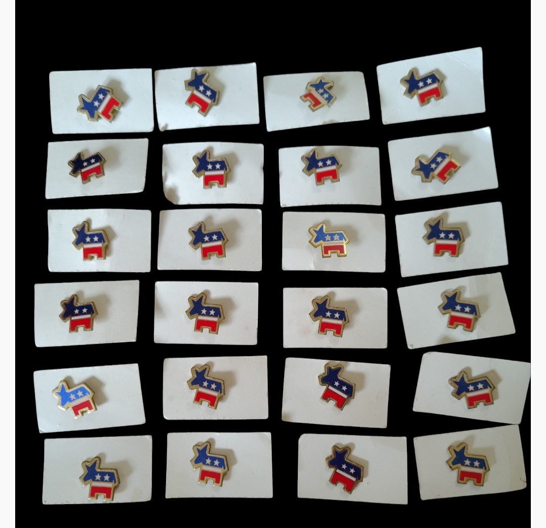 30 Vintage Democratic Donkey Lapel Pins Gold Tone Red White Blue Enamel NOS