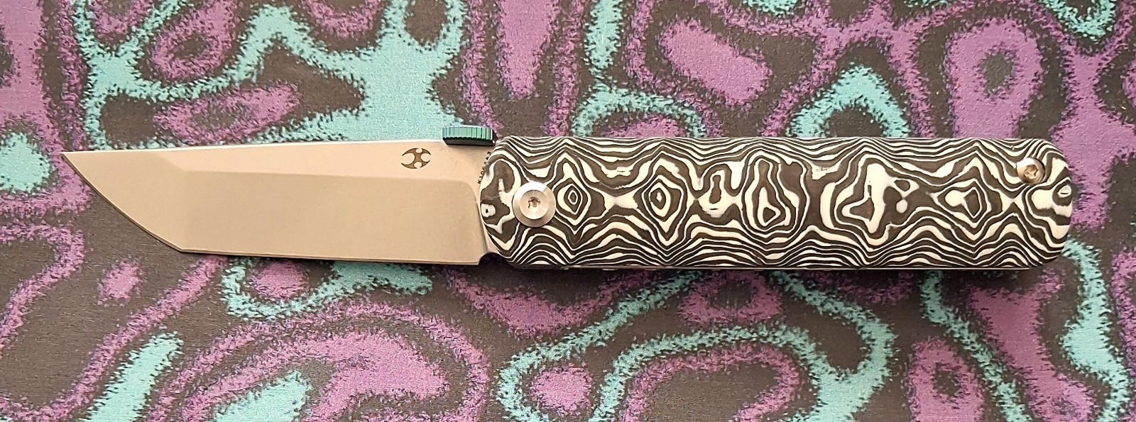 Kansept Knives BTF Tanto Liner Lock Knife Black/White Nebula CF (3.2