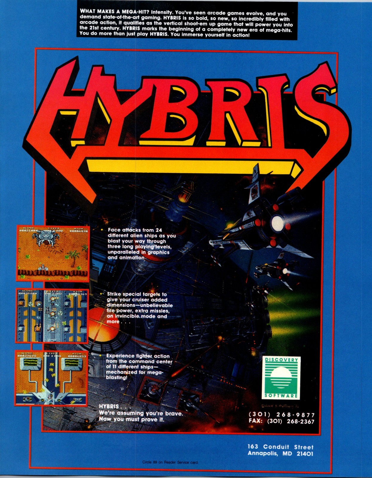 Hybris Bold New Arcade Action 163 Conduit St Annapolis MD 1988 Amiga Ad TB9