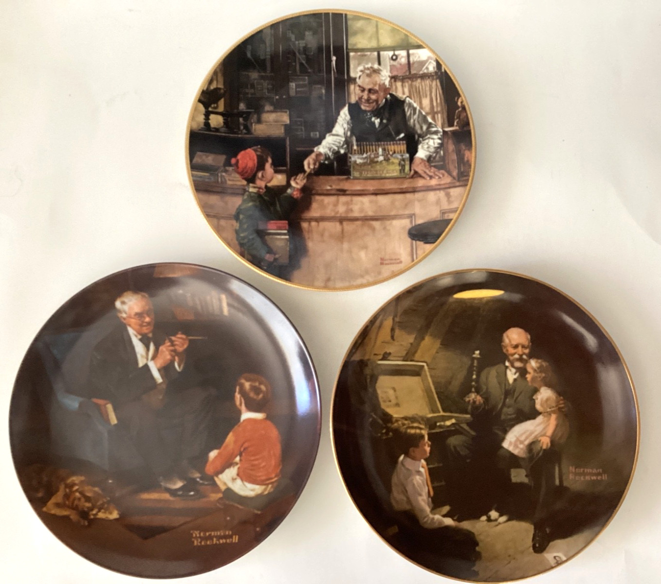 Norman Rockwell Plate Grandpas Treasure Chest The Tycoon Back To School Set of 3