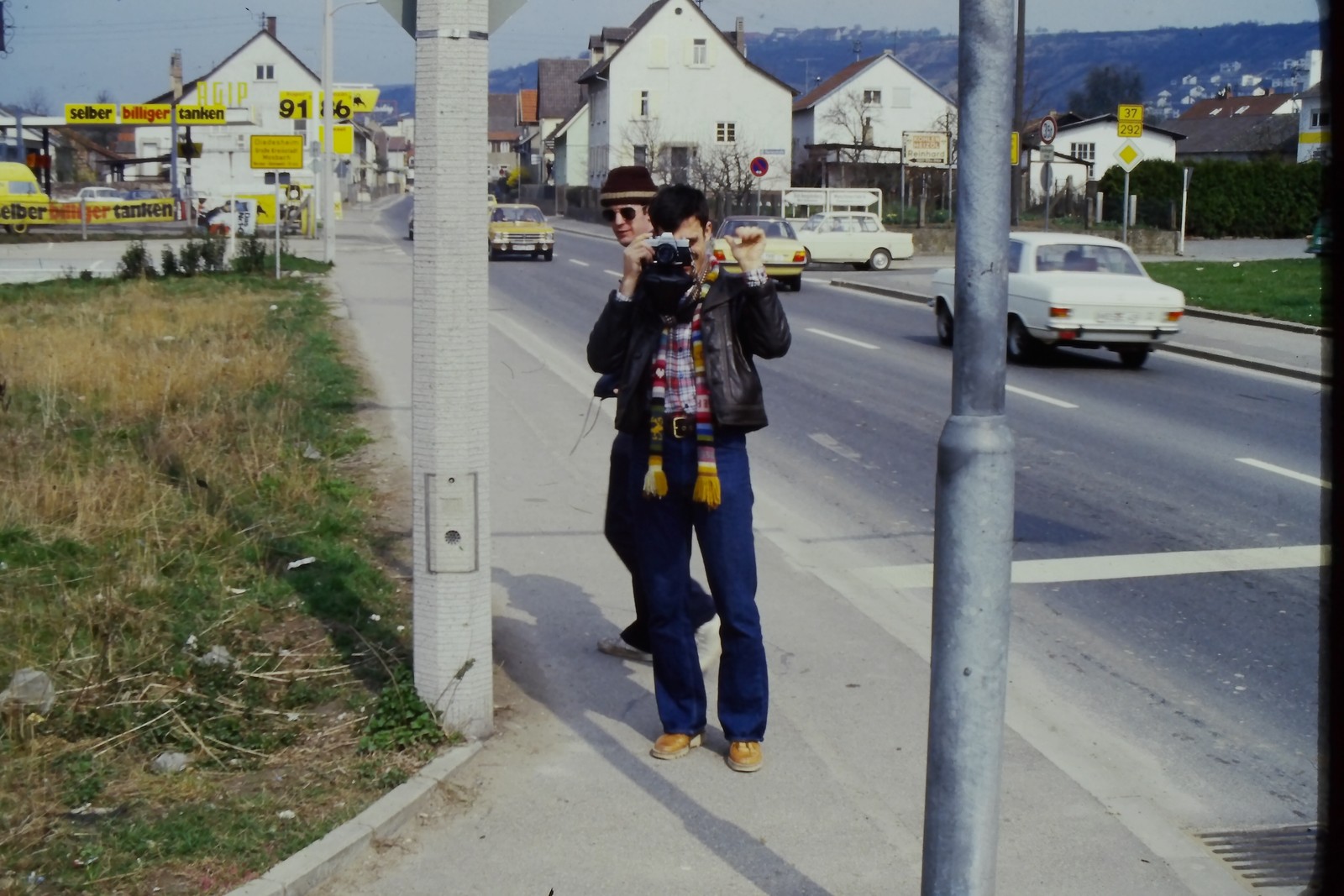 c1970\'s Ektachrome 35mm Slide Dielheim Germany Opel Kadett Gas Station Person