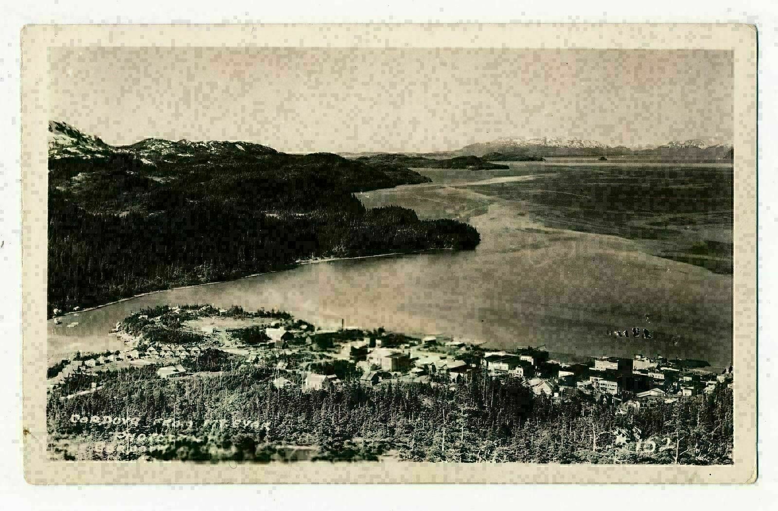 Bird\'s Eye View of Cordova from Mount Eyak, Alaska RPPC