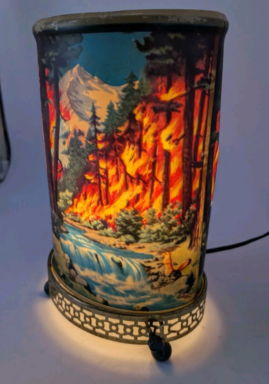 Rare Vintage 761-Oval Econolite Motion Lamp 1955 FOREST FIRE Bear,Buck,Fox READ