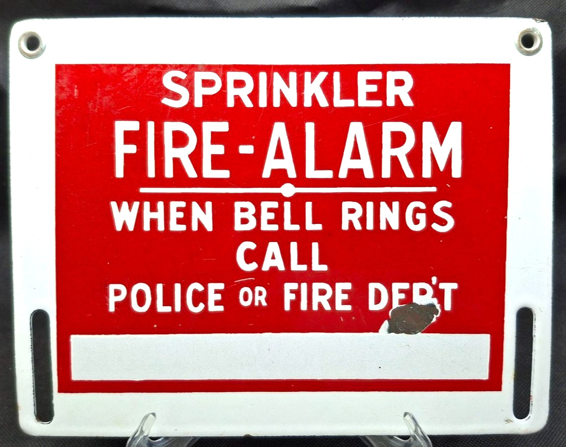 Vintage Porcelain Sprinkler Fire Alarm Sign Police or Fire Dept Original 7
