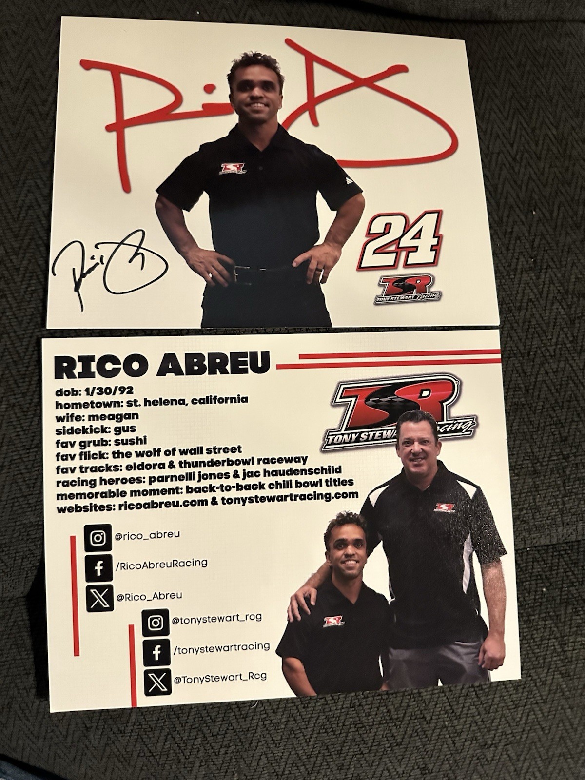 Rico Abreu Signed Promo Card 2025 PRI Trade Show 2026 Tony Stewart Racing