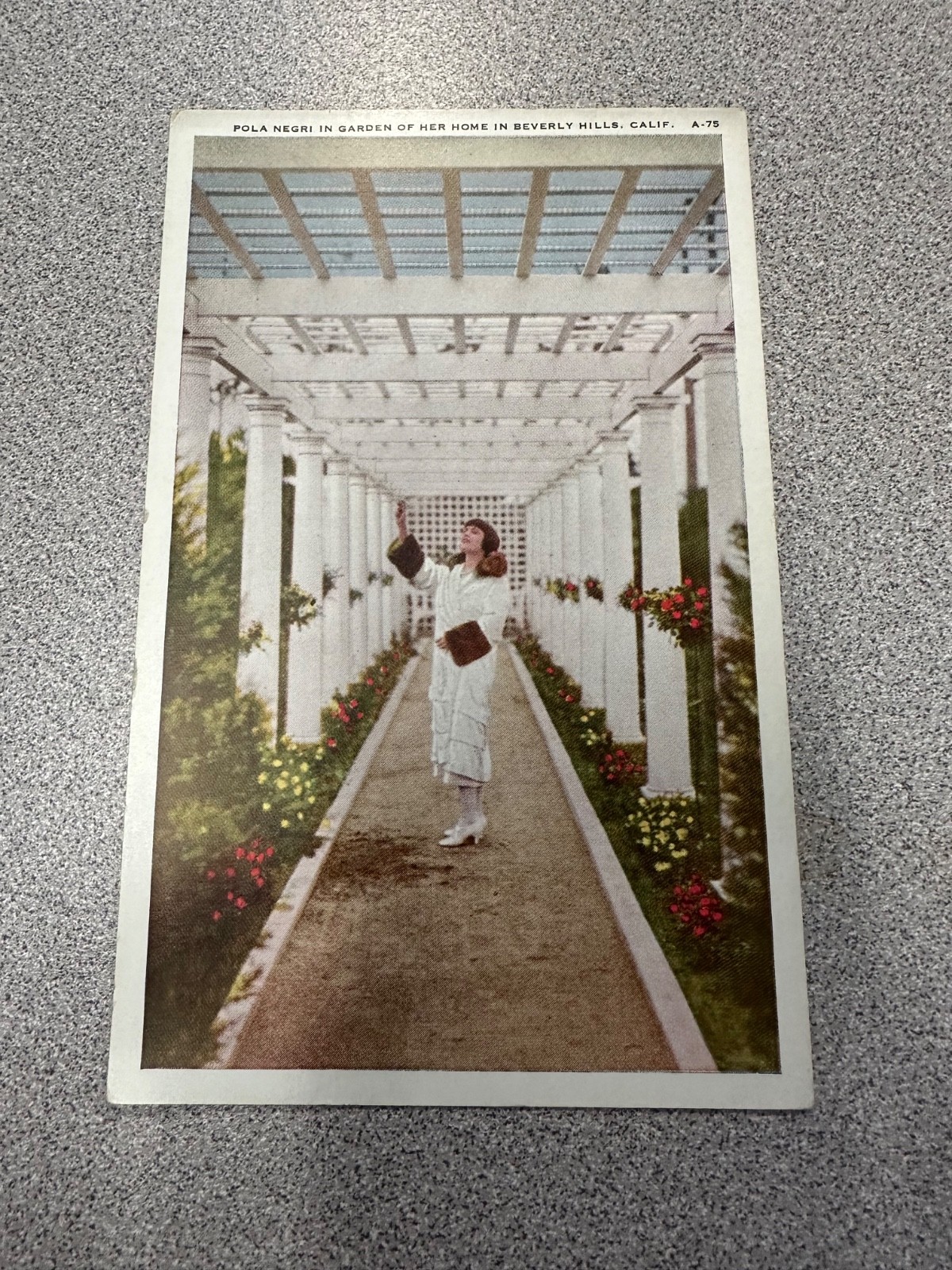 POLA NEGRI in Garden of Her Home in BEVERLY HILLS vintage postcard- unposted