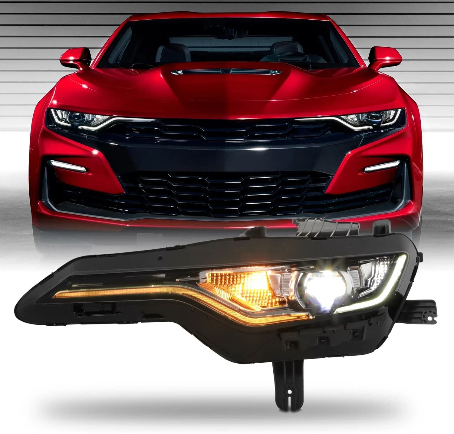 - for 2019-2024 Chevy Camaro Headlight | [Full LED] W/Drl Switchback Signal Head