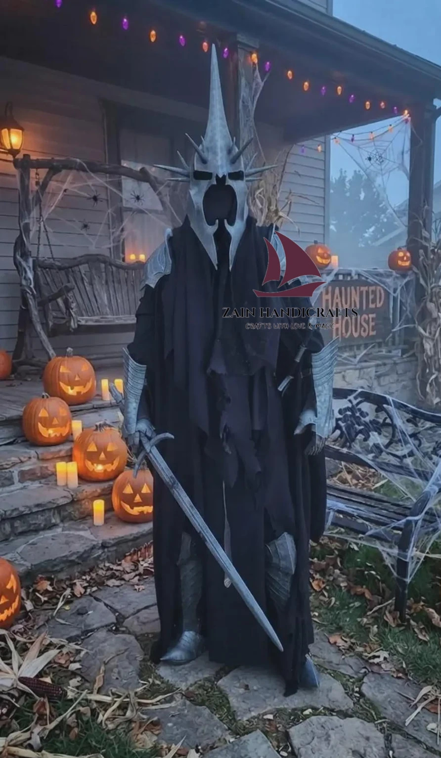 ZAIN Ringwraith armor W/Helmet, Gauntlets & Cloak ghost horror Halloween Costume