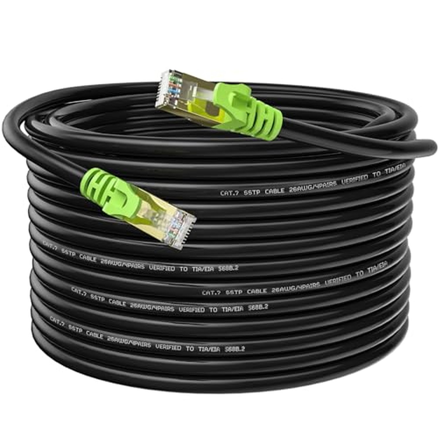 Outdoor Cat7 Ethernet Cable 200ft, 26AWG Heavy-Duty Cat7 Networking Cord Patc...