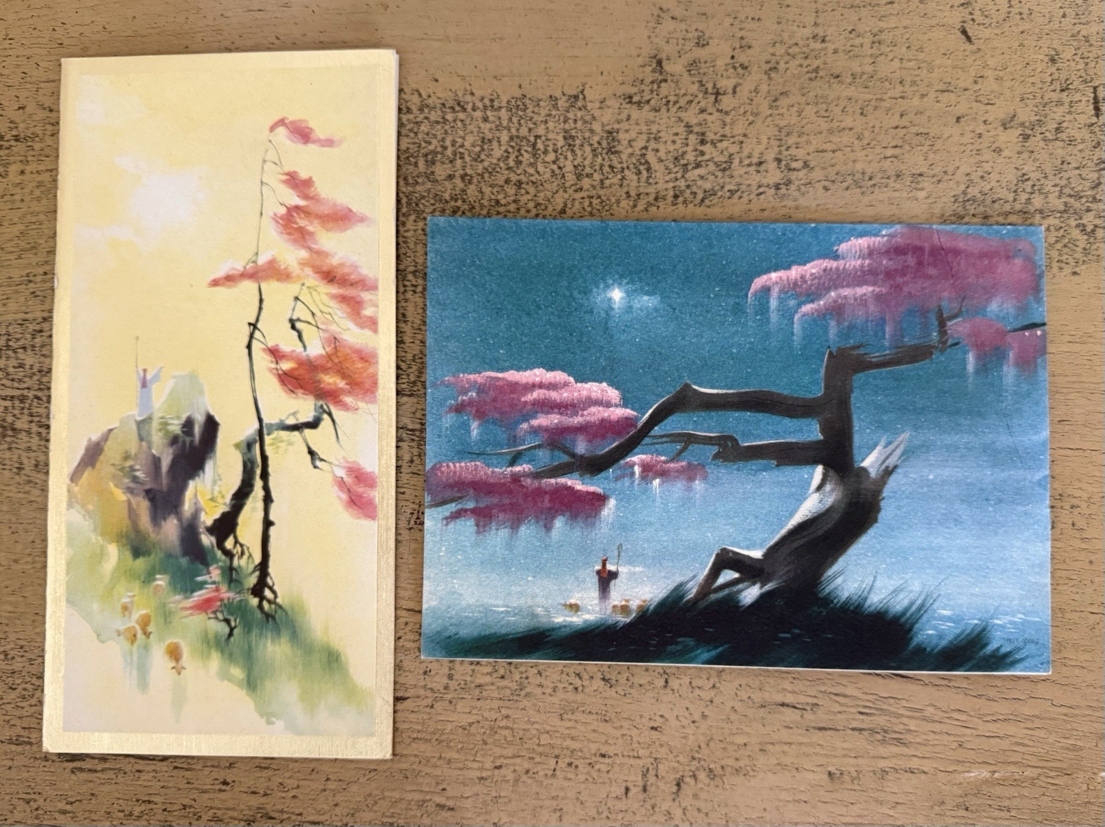 Tyrus Wong Christmas Cards Lot Of 2 Used No Envelopes  FLAWS