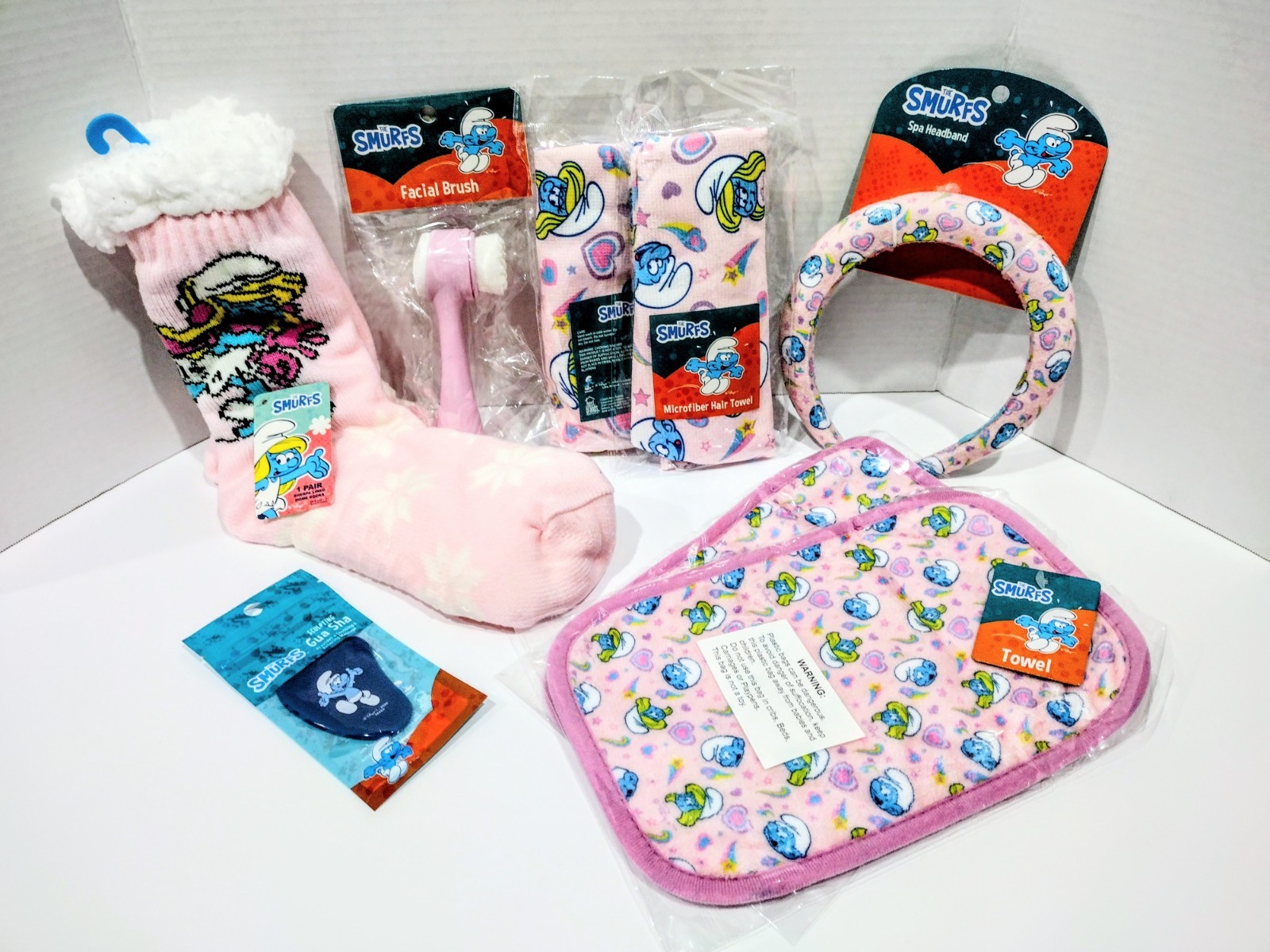 Smurfs Ultimate Self Care Bundle 8pc Set Spa Gua Sha NIP Pink