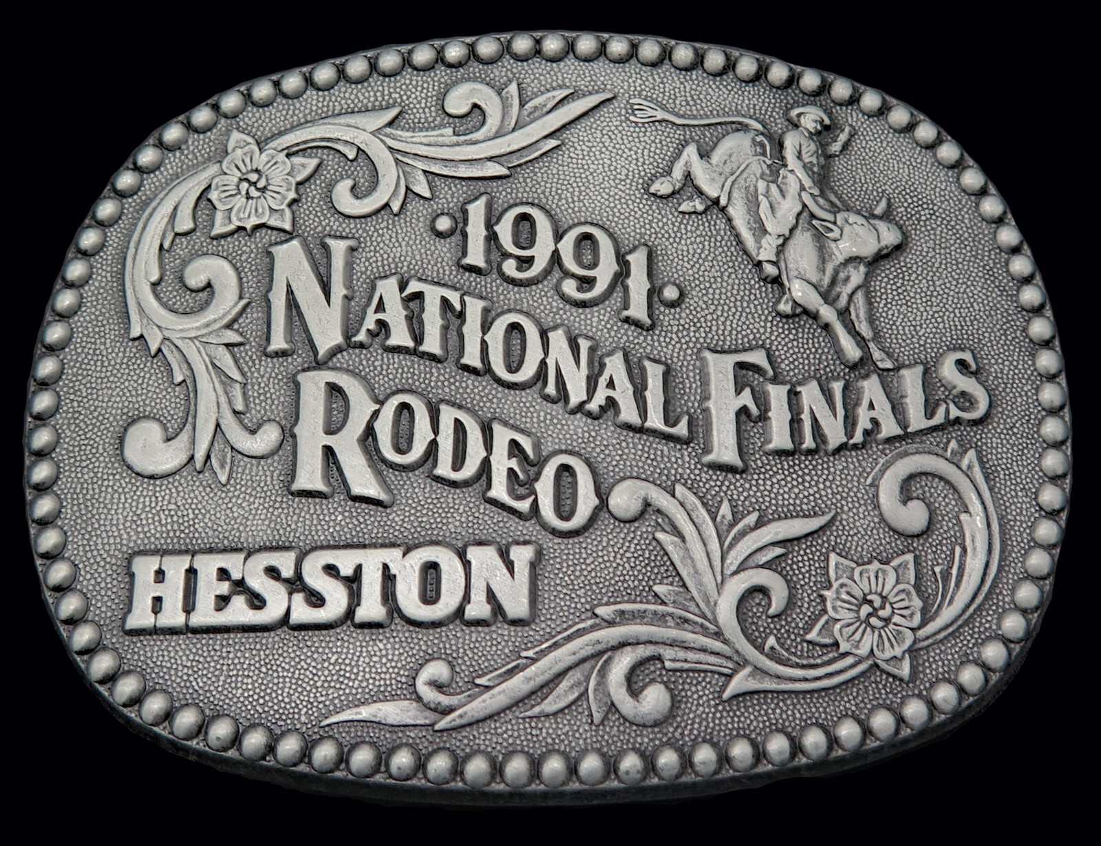 1991 Hesston Rodeo Western Cowboy Bull Riding NFR Vintage Belt Buckle