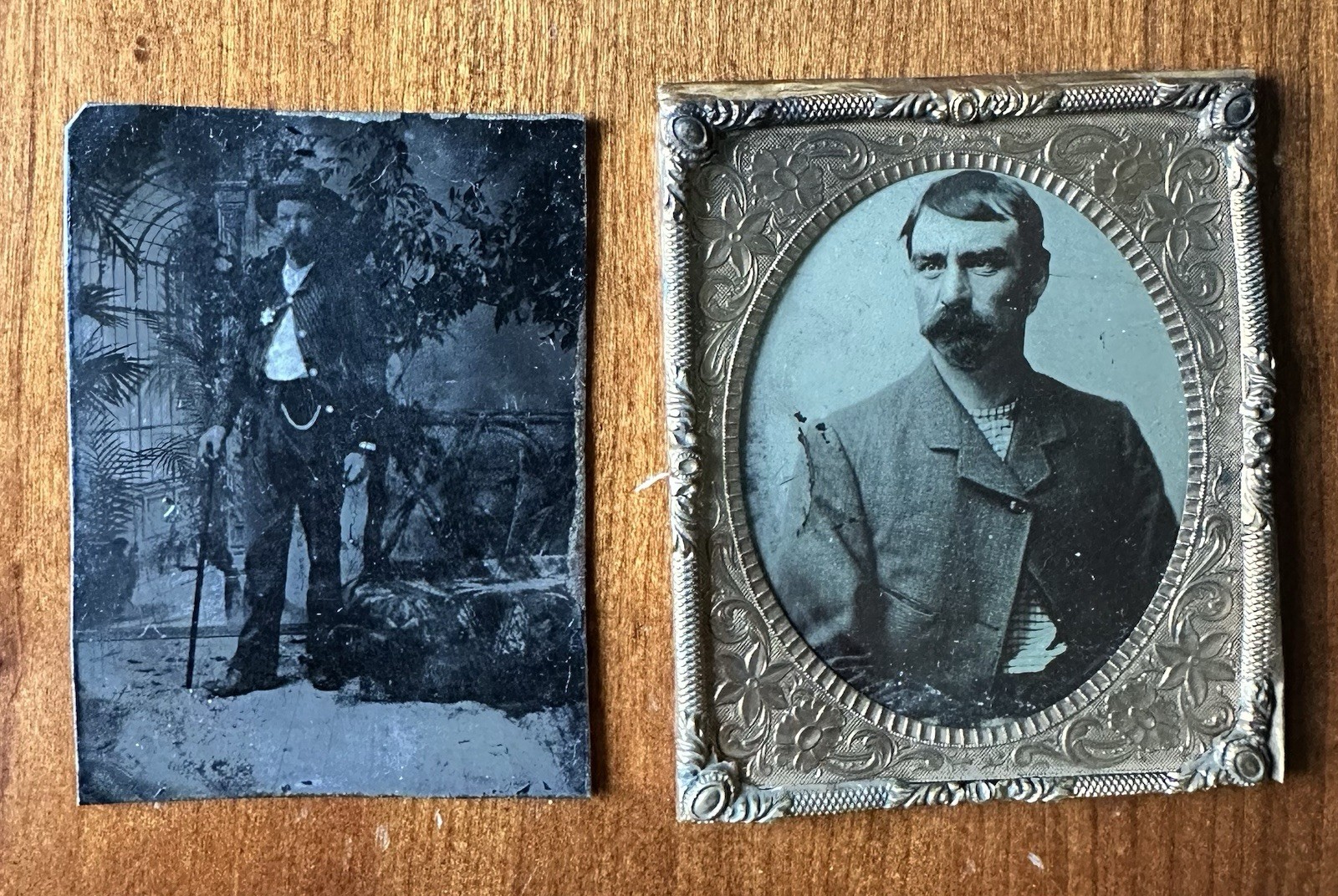 Two Original Antique Tintype Police Sheriff Wearing Badge & 