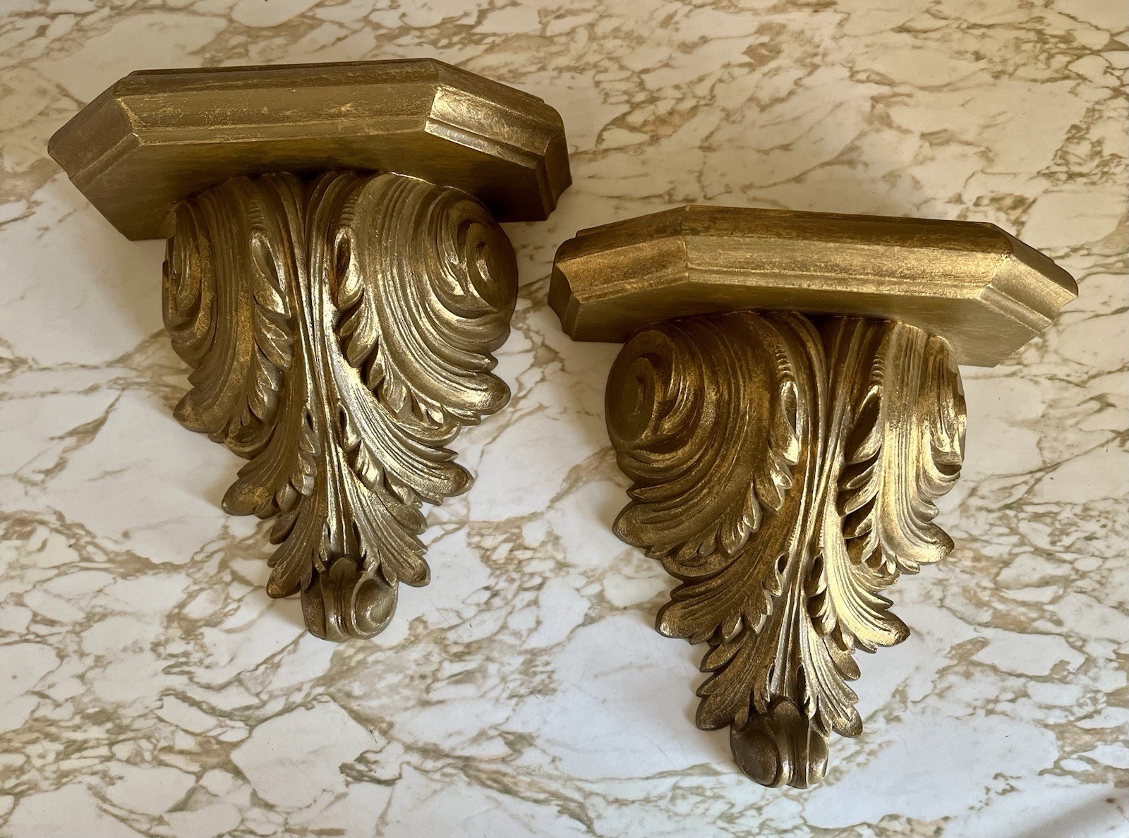 Vintage Mid Century 1960s Burwood Hollywood Regency Gold Wall Shelves Set of 2