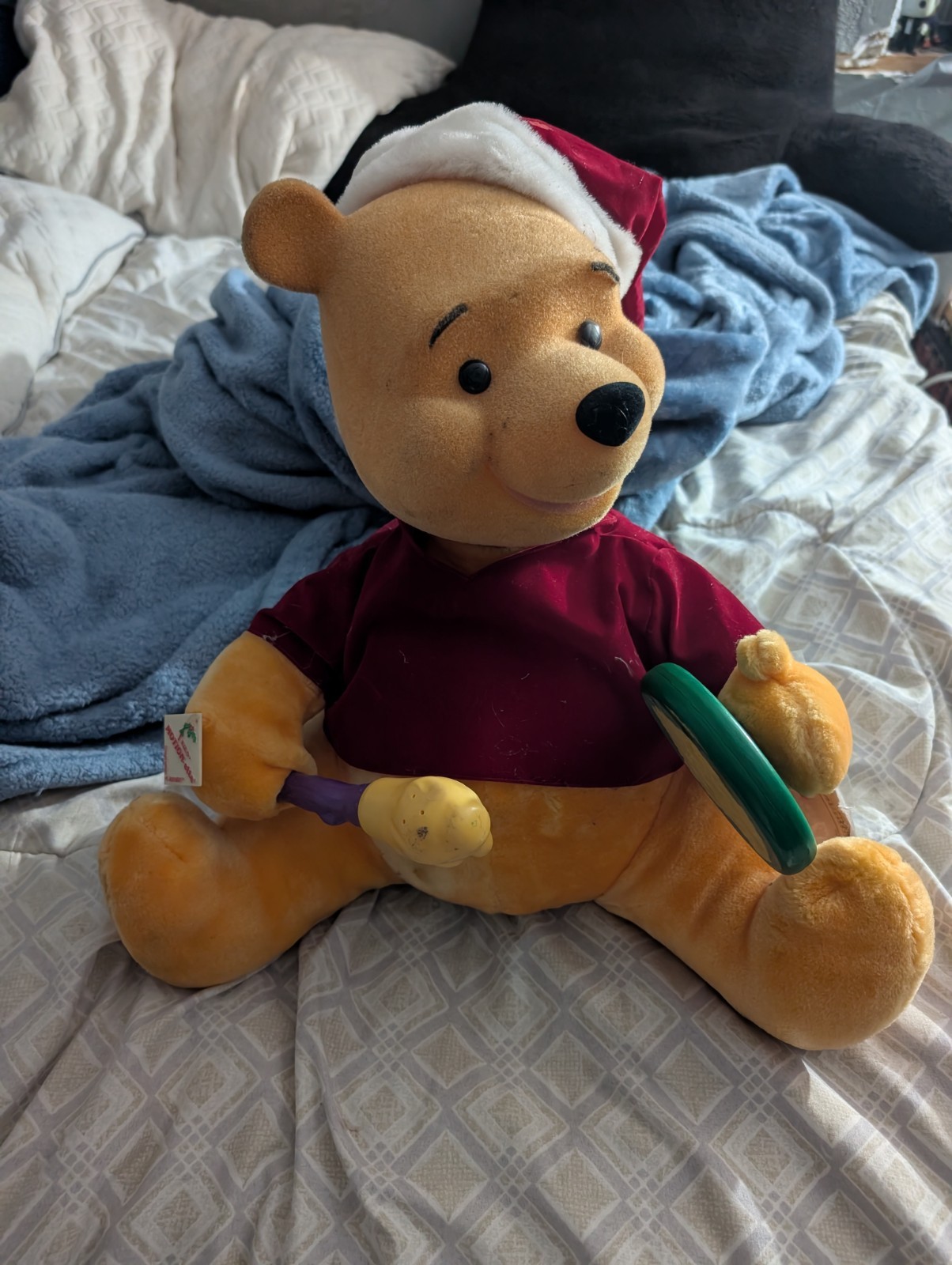 Vintage 1996 Telco Motionette Animated Christmas Winnie the Pooh Honey Pot Works