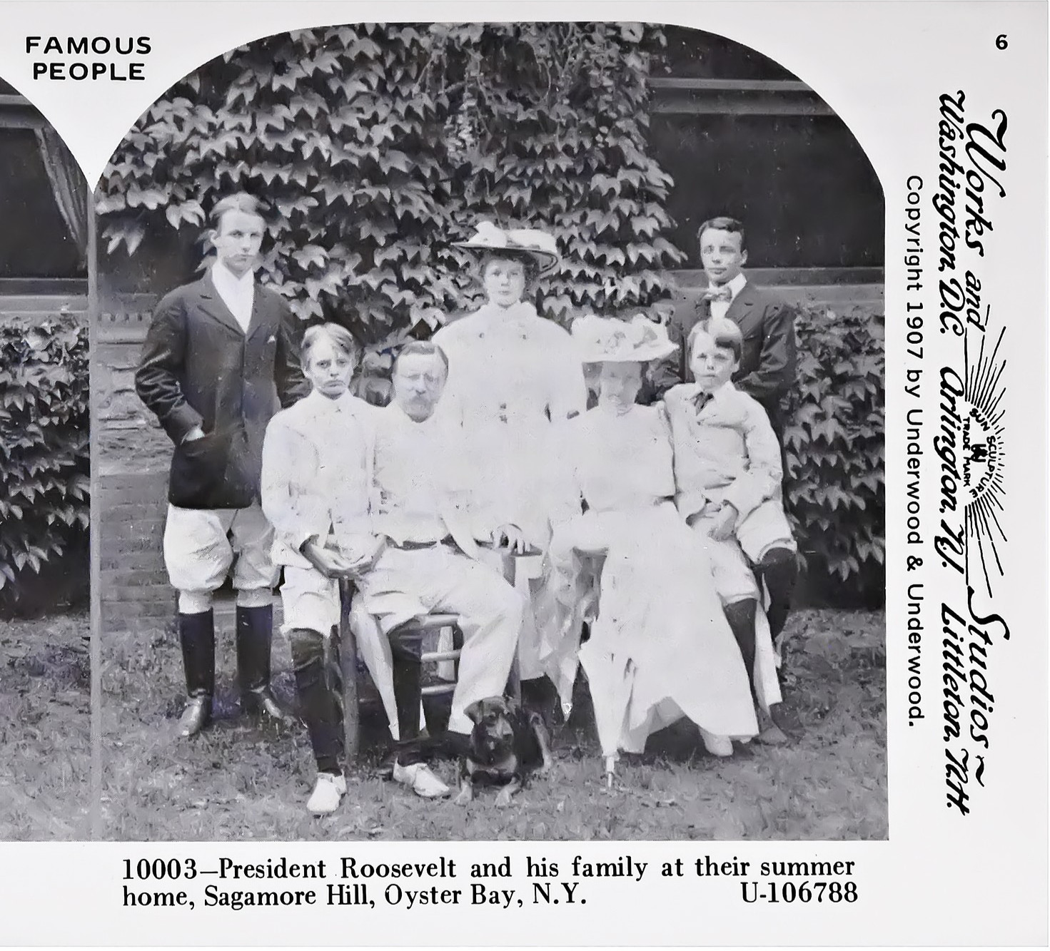 1908 President Roosevelt and His Family Sagamore Hill NY  Stereoview Card –PC204