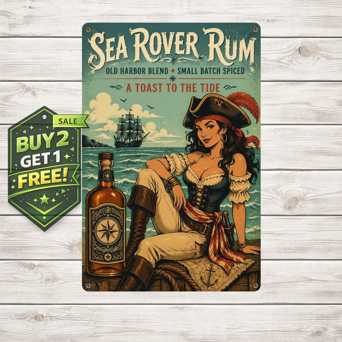Pirate Lady Sailor Jerry Retro Metal Sign Wall Decor 8x12