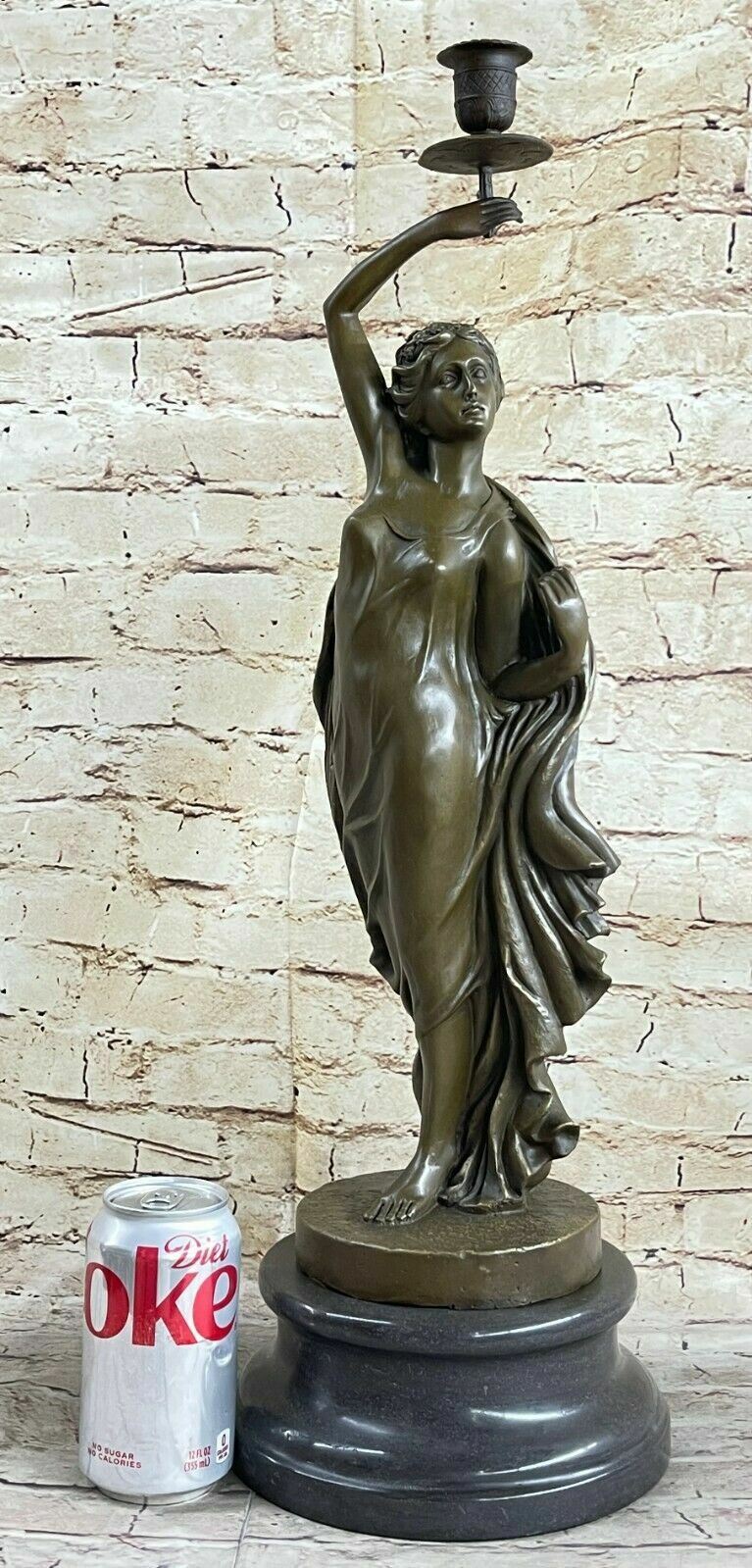 European Bronze Finery  Girl Statue Candle Holder Candlestick Figurine Decor NR