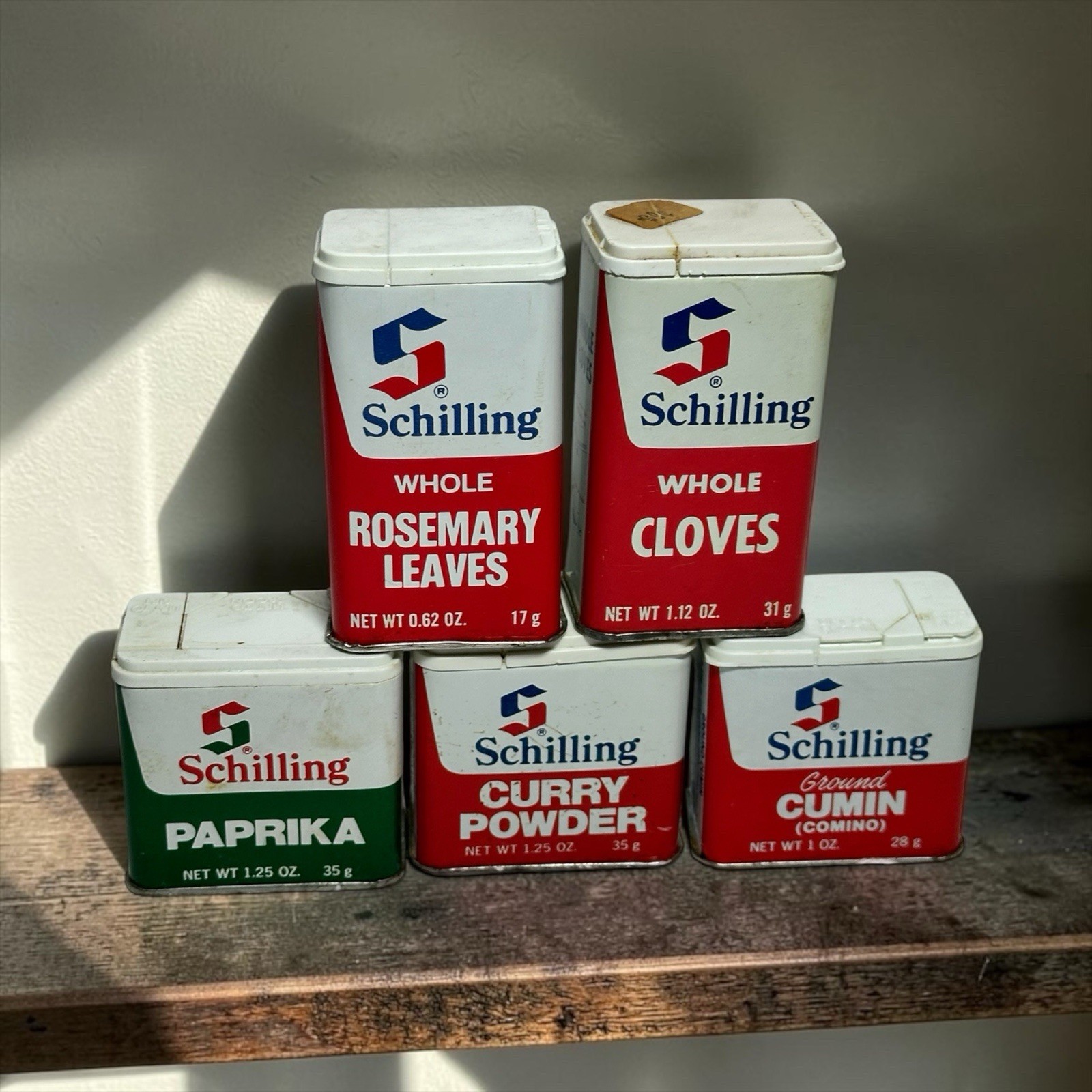 Vintage Schilling Spice Tins 5 Lot 1970\'s USA *Box#1