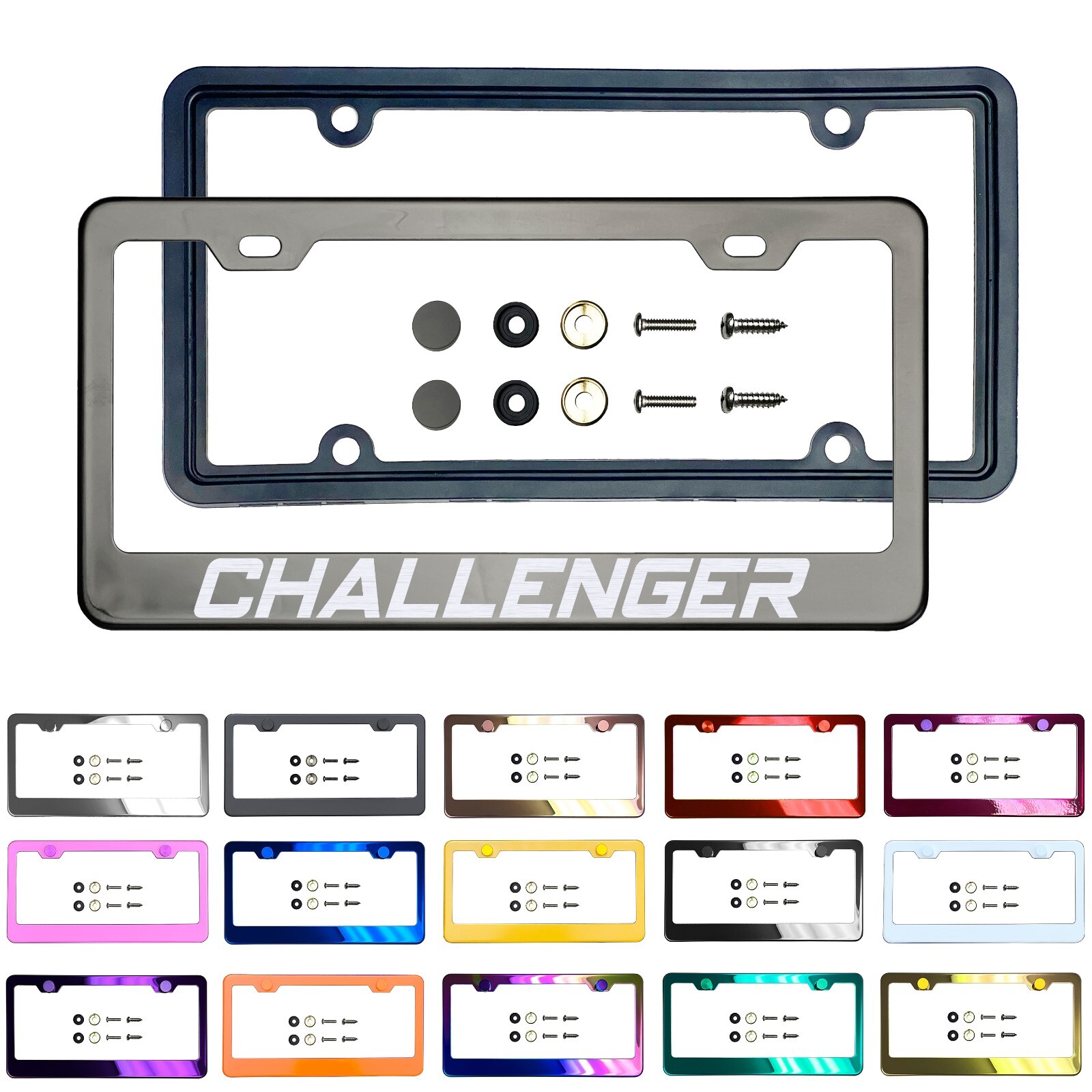 New Laser  Etched Stainless Steel License Frame Silicone Guard for  Challenger