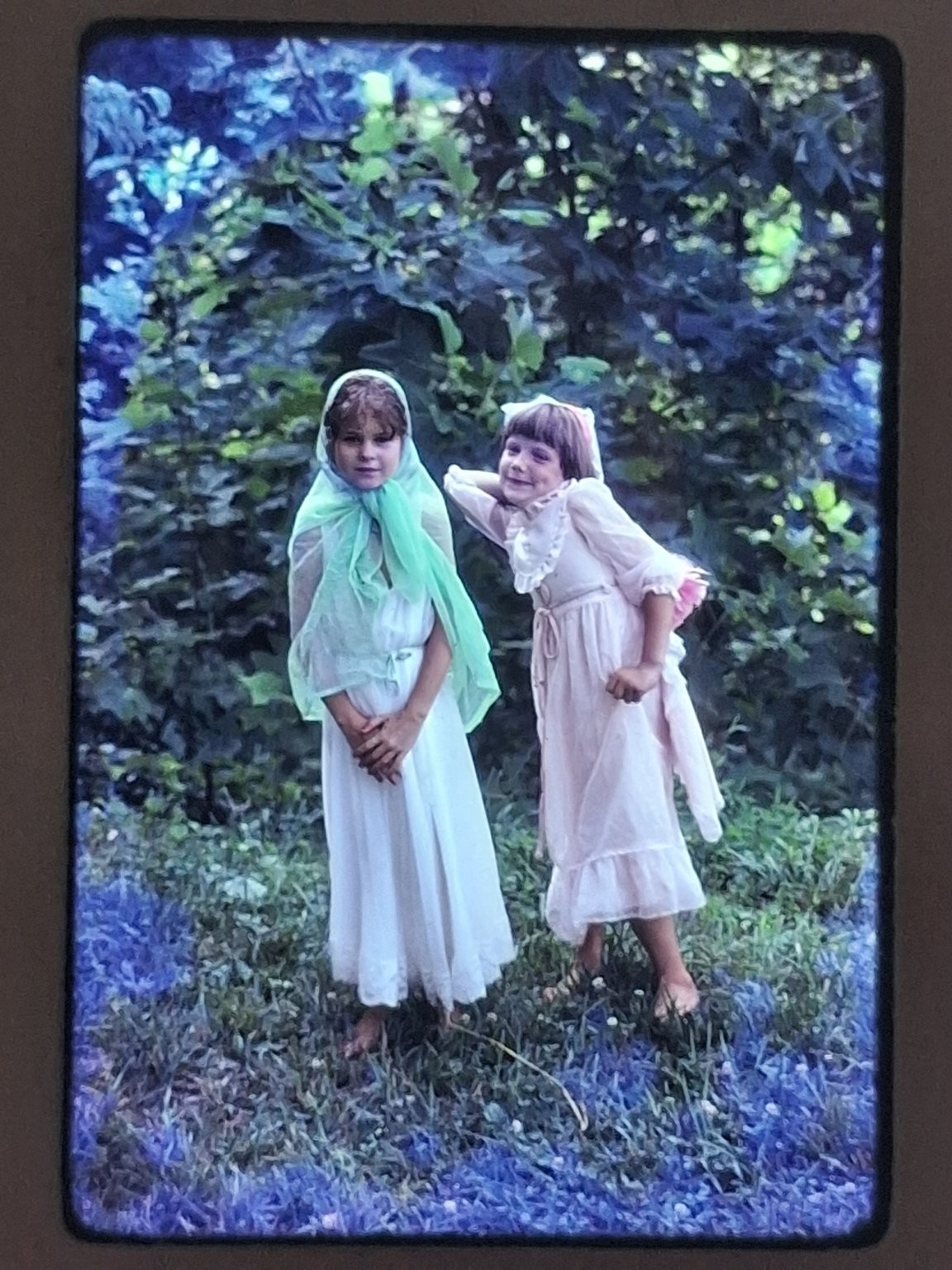 Two Girls Outdoor Kodachrome Slide 1982 Vintage Children Portrait