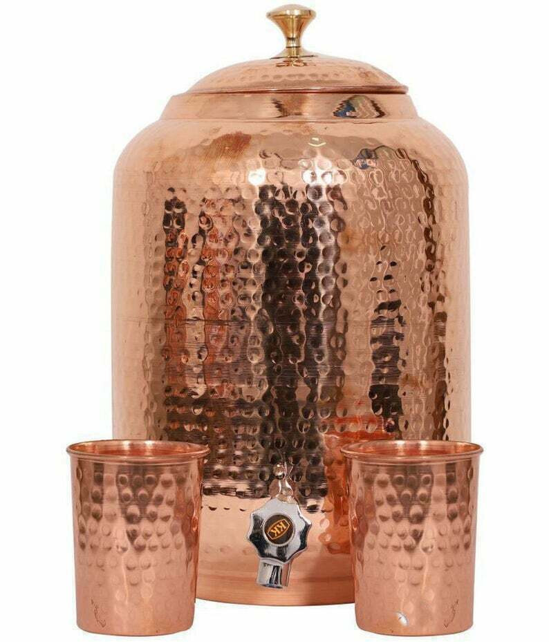 100% Pure Copper Water Dispenser  Pitcher Pot 4L With 2 Serving Tumbler