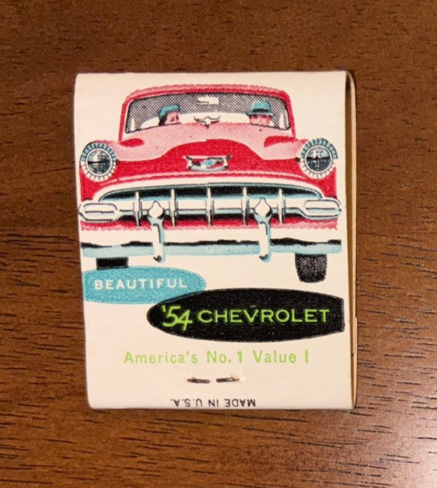 1954 Chevrolet Unused Matchbook BelAir Coupe Sedan 150 Vintage Chevy GM Man Cave
