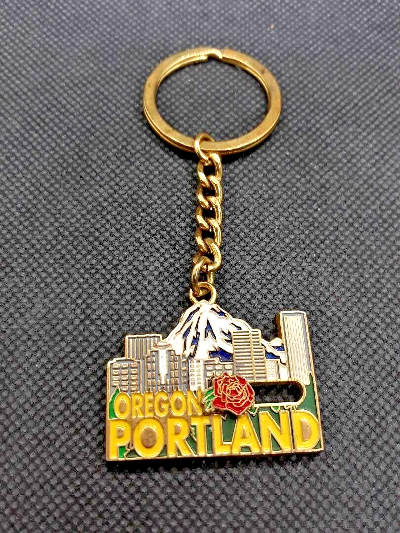 Vintage Portland Oregon Slider Rose Metal Keychain Rare