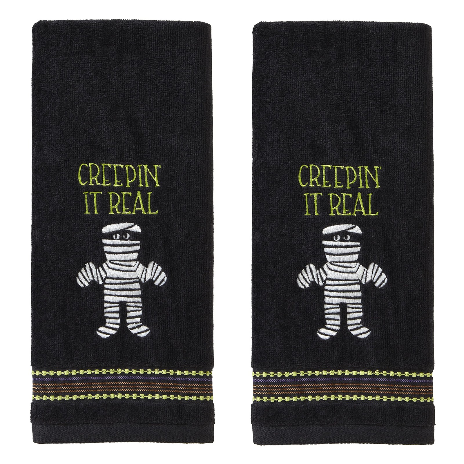 Skl Home Halloween Creepin Real Glow-In-The-Dark Hand Towel 2Pc Set For Black
