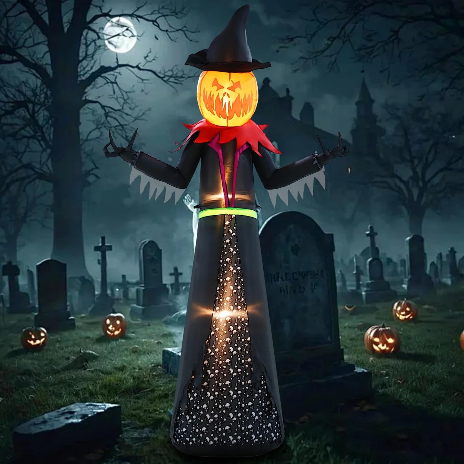 Halloween Inflatable 9FT Giant Pumpkin Witch Outdoor Decorations